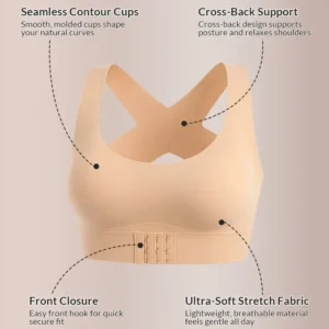 Cross Back Front Closure Wireless Posture Support Bra